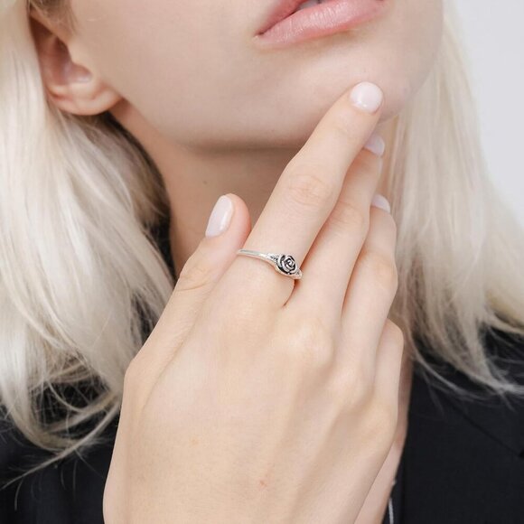 925 Sterling Silver Oxidized Flower Leaves Rose Blooming Branch High Polish Tarn - Picture 2 of 6